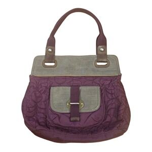 Fossil Quilted Purple Handbag Canvas Leather Accents Top Handle Bag